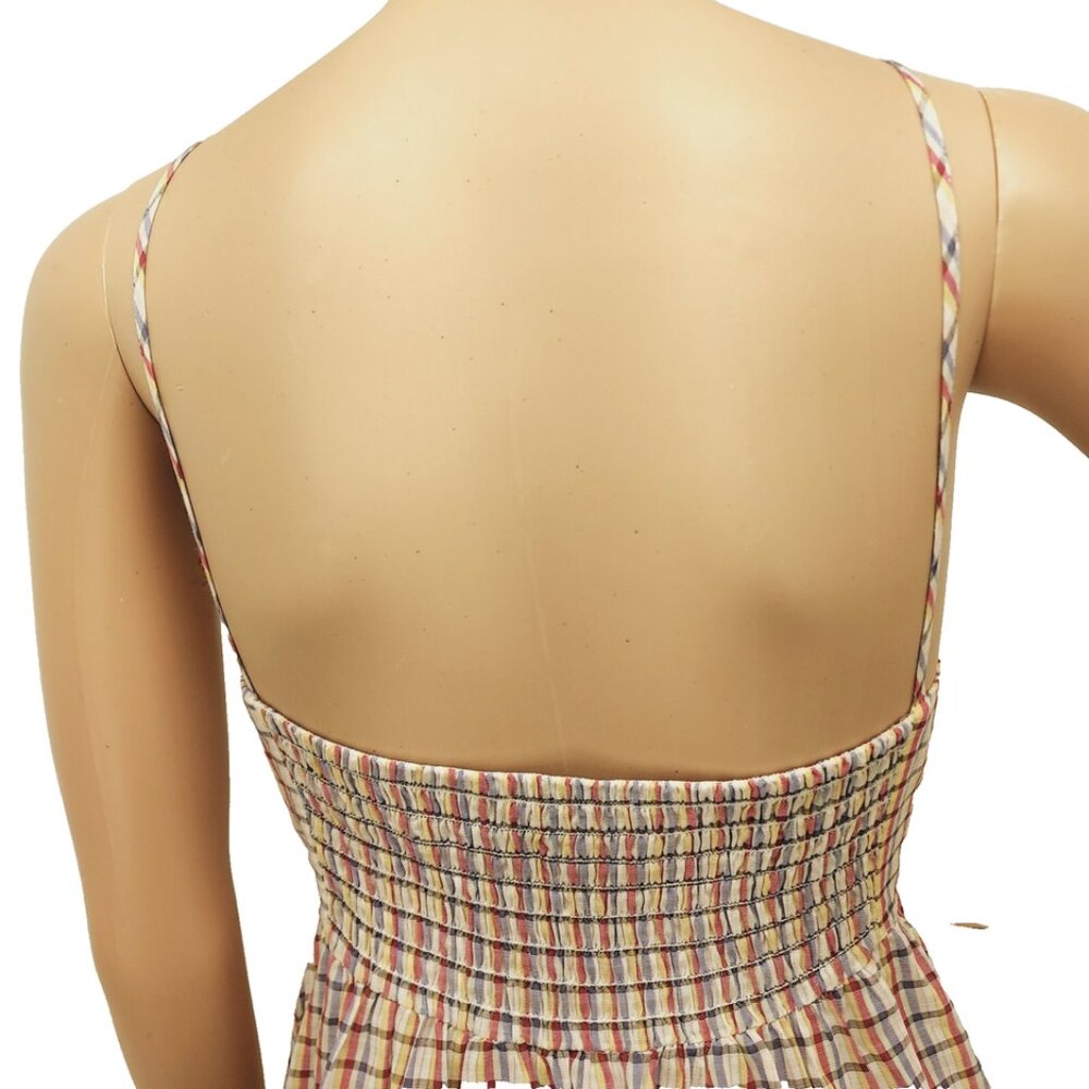 LOFT MULTI COLOR PLAID CASUAL SPAGUETTI TIE STRAPS BLOUSE TOP SIZE: L NWT - Picture 5 of 5